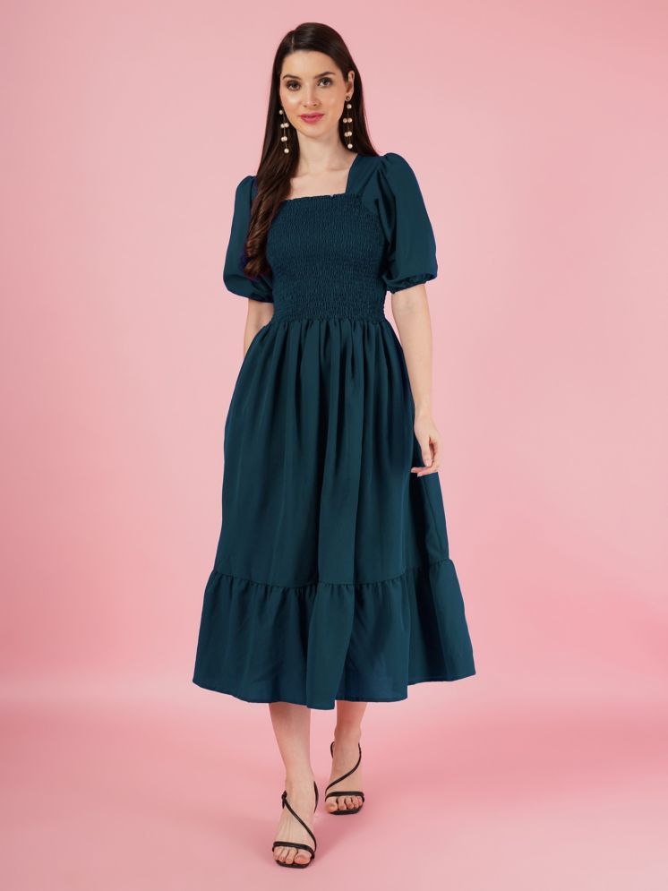     			Femvy Polyester Solid Midi Women's Fit & Flare Dress - Blue ( Pack of 1 )