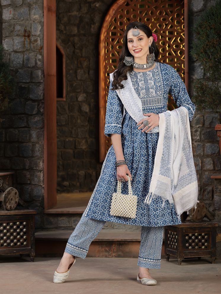     			Stylum Cotton Embroidered Kurti With Pants Women's Stitched Salwar Suit - Blue ( Pack of 1 )