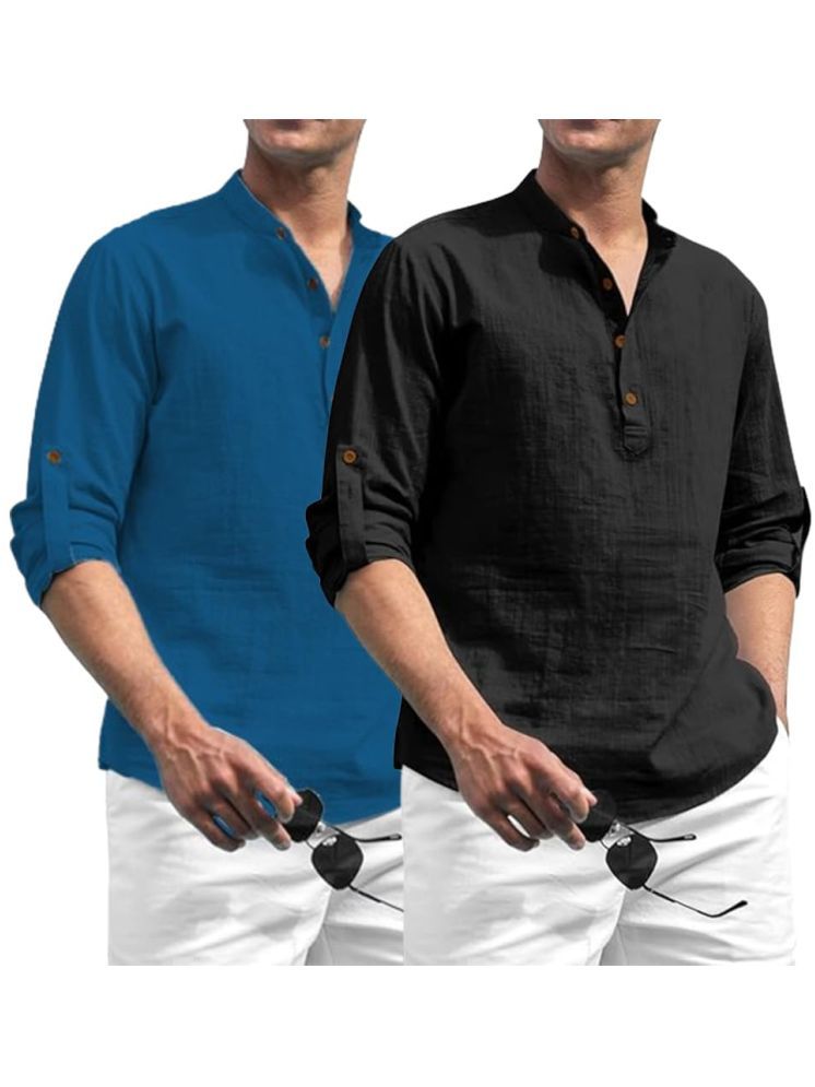     			Vida Loca Blue Cotton Blend Men's Shirt Style Kurta ( Pack of 2 )