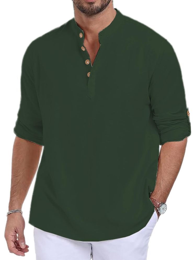     			Vida Loca Dark Green Cotton Blend Men's Shirt Style Kurta ( Pack of 1 )