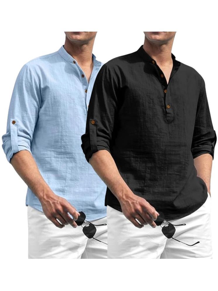     			Vida Loca Light Blue Cotton Blend Men's Shirt Style Kurta ( Pack of 2 )