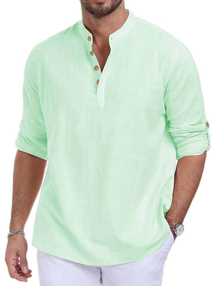     			Vida Loca Lime Green Cotton Blend Men's Shirt Style Kurta ( Pack of 1 )