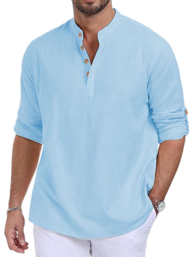     			Vida Loca Sky Blue Cotton Blend Men's Shirt Style Kurta ( Pack of 1 )