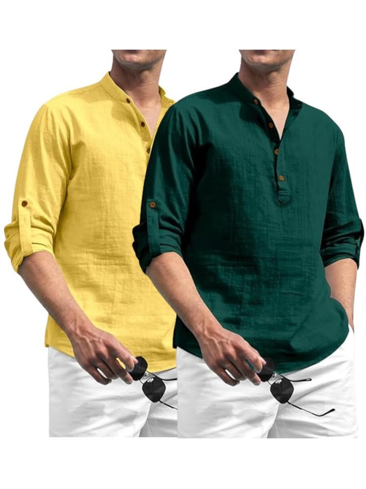     			Vida Loca Yellow Cotton Blend Men's Shirt Style Kurta ( Pack of 2 )