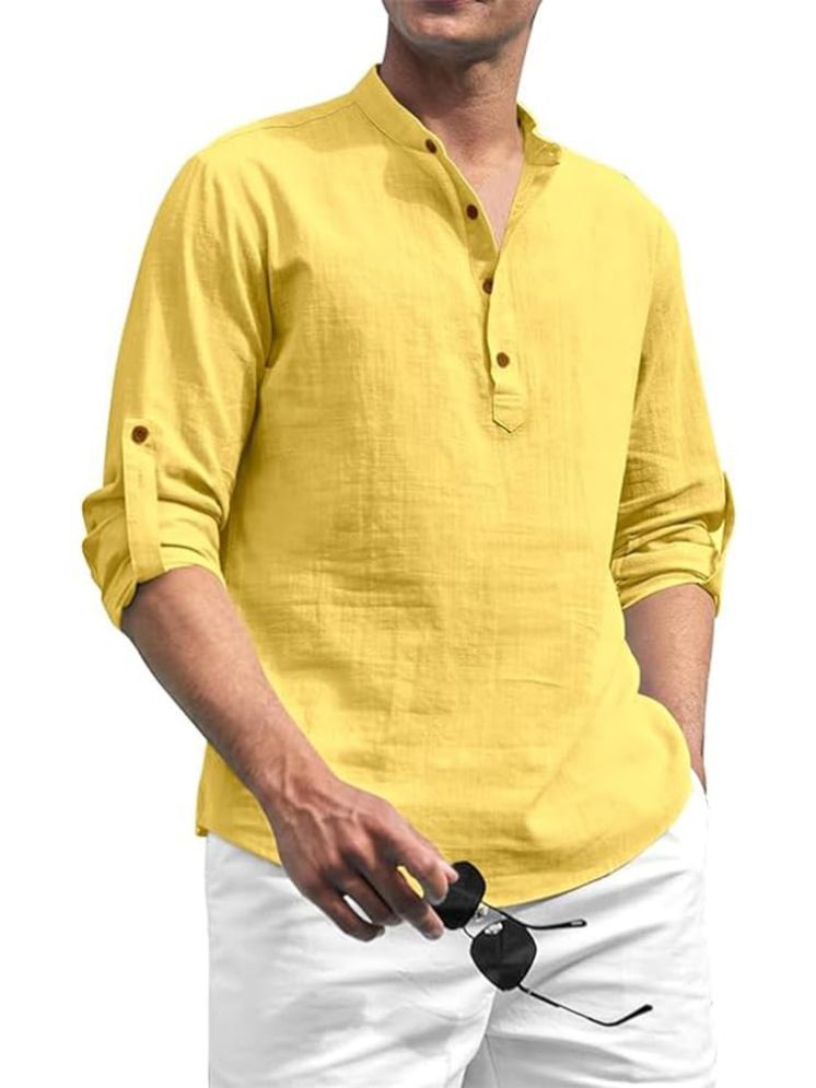     			Vida Loca Yellow Cotton Blend Men's Shirt Style Kurta ( Pack of 1 )