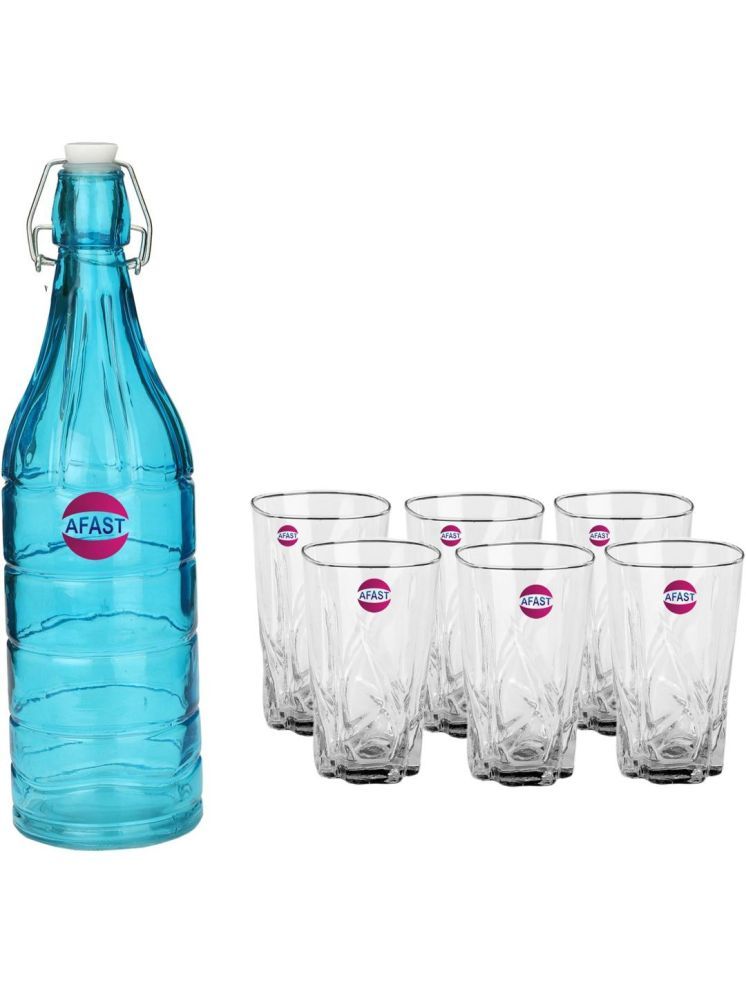     			1st Time Glass Serving Set with Bottle Multicolor Glass Fridge Water Bottle 270 mL ( Set of 7 )