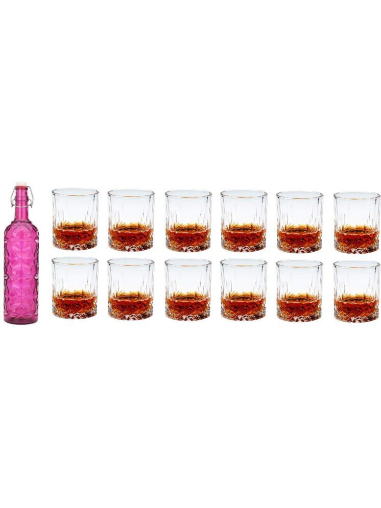     			1st Time Glass Serving Set with Bottle Pink Glass Fridge Water Bottle 200 mL ( Set of 13 )