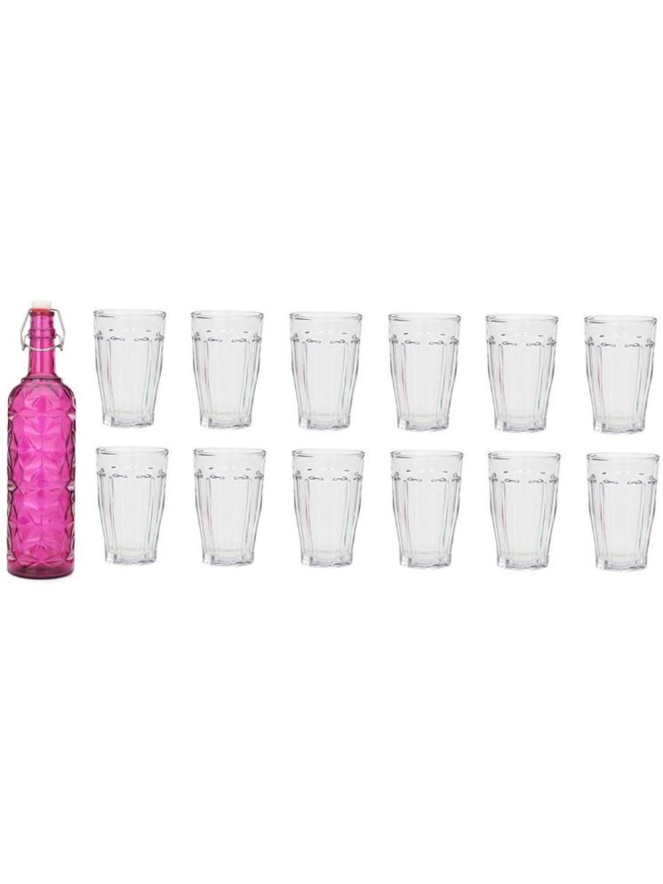     			1st Time Glass Serving Set with Bottle Pink Glass Fridge Water Bottle 160 mL ( Set of 13 )