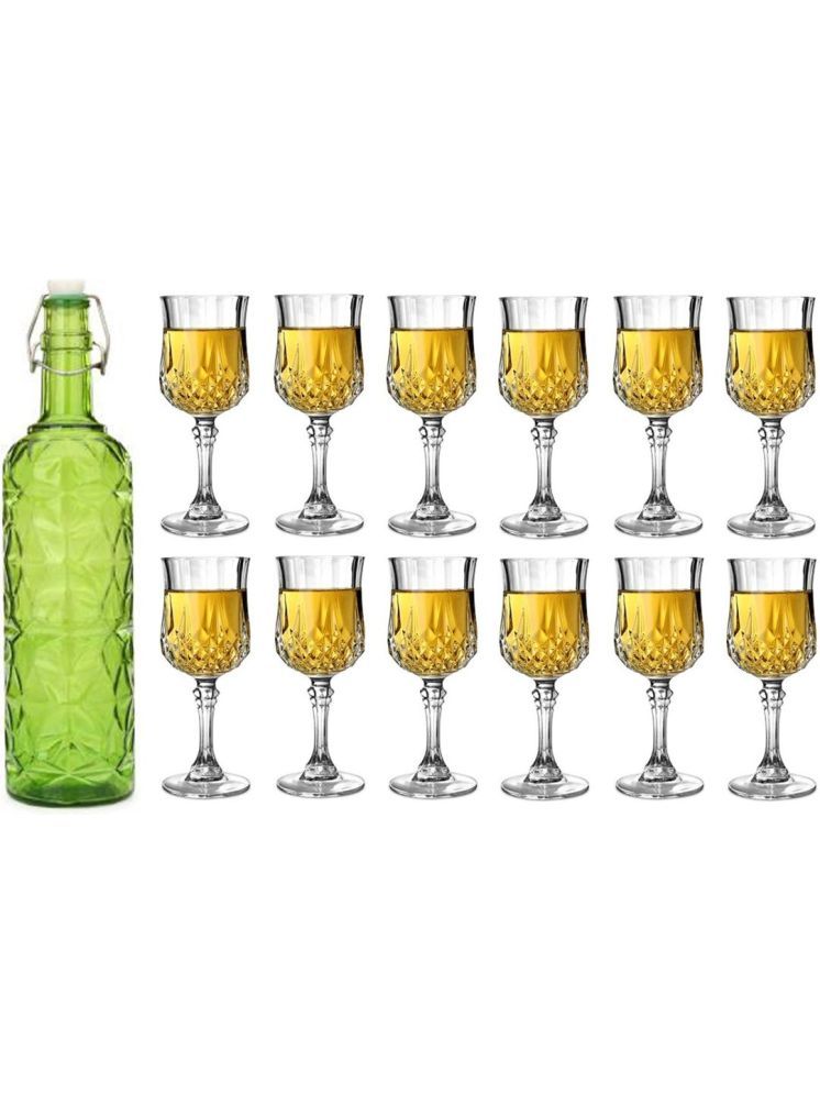     			1st Time Glass Serving Set with Bottle Green Glass Fridge Water Bottle 100 mL ( Set of 13 )