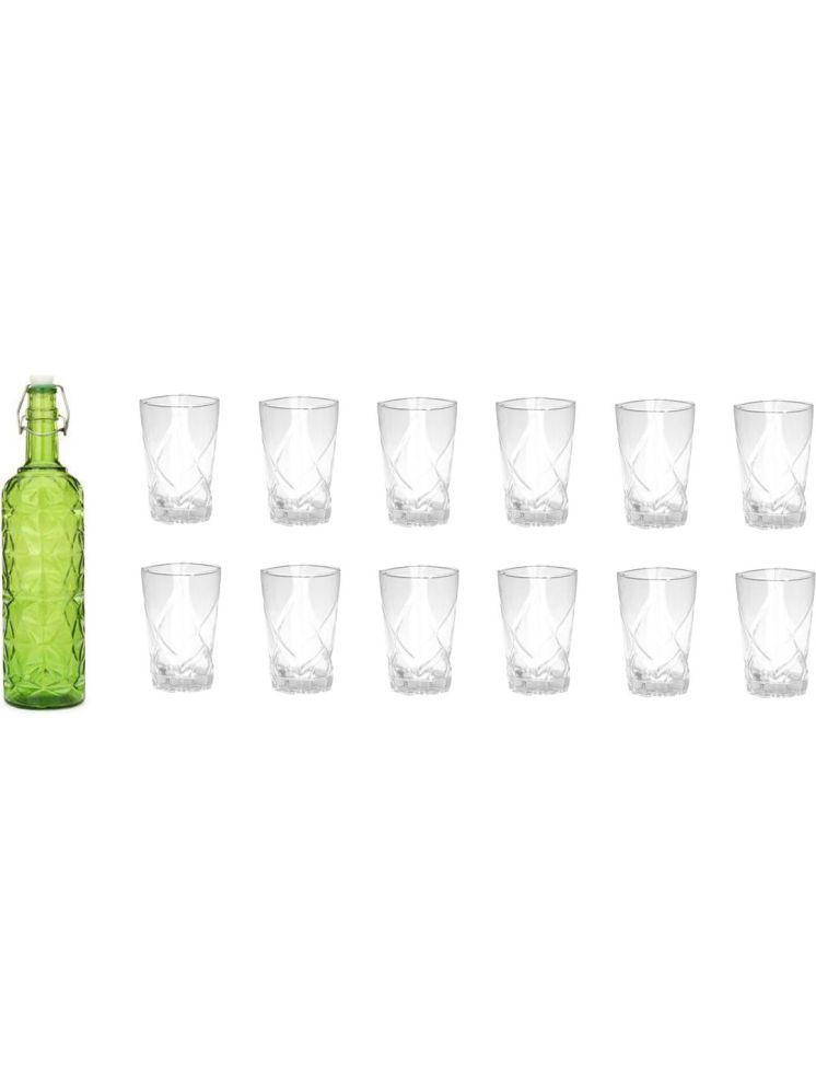     			1st Time Glass Serving Set with Bottle Green Glass Fridge Water Bottle 270 mL ( Set of 13 )