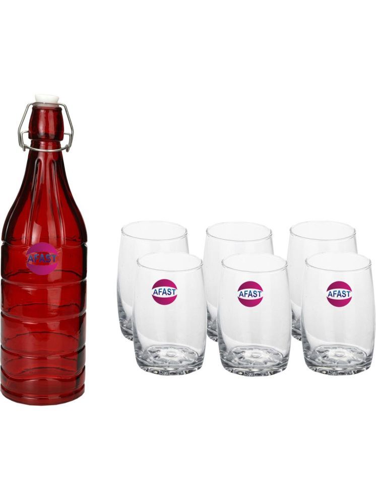     			1st Time Glass Serving Set with Bottle Multicolor Glass Fridge Water Bottle 270 mL ( Set of 7 )