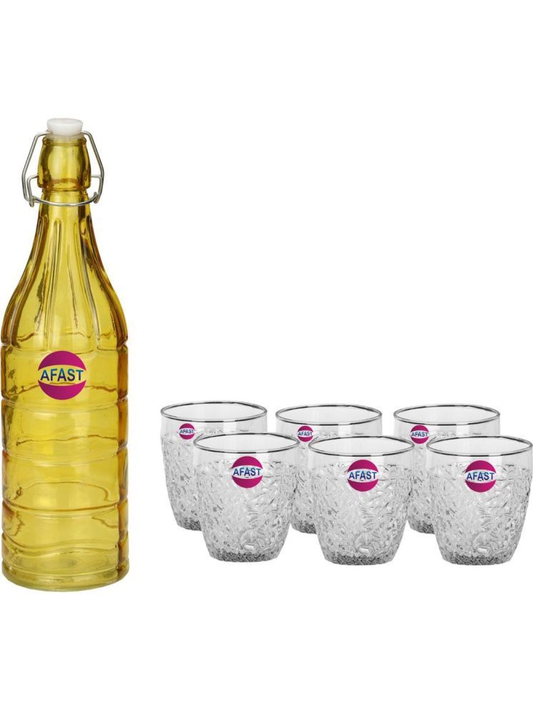     			1st Time Glass Serving Set with Bottle Multicolor Glass Fridge Water Bottle 200 mL ( Set of 7 )