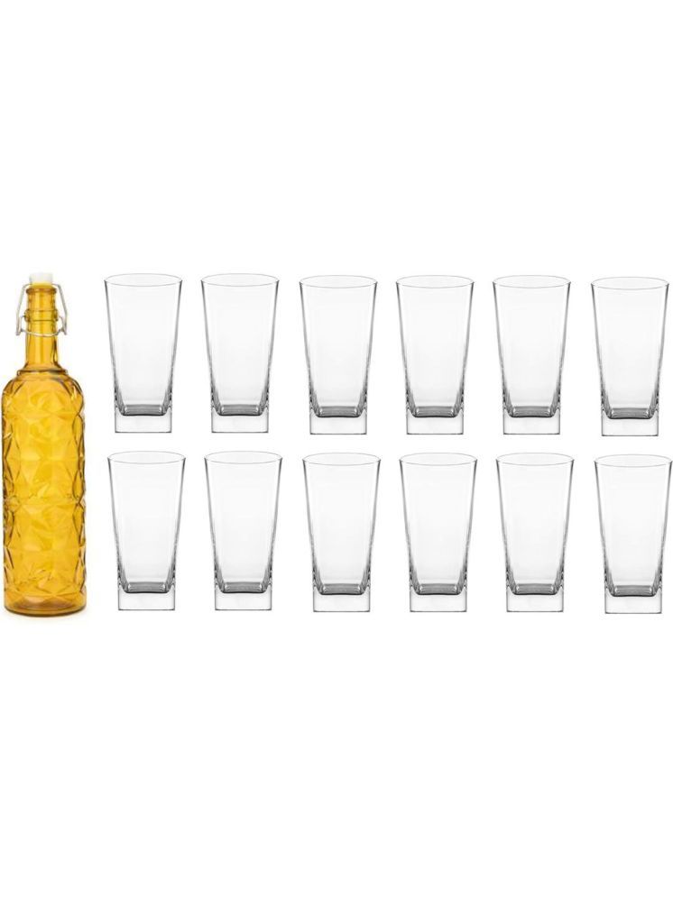     			1st Time Glass Serving Set with Bottle Yellow Glass Fridge Water Bottle 350 mL ( Set of 13 )