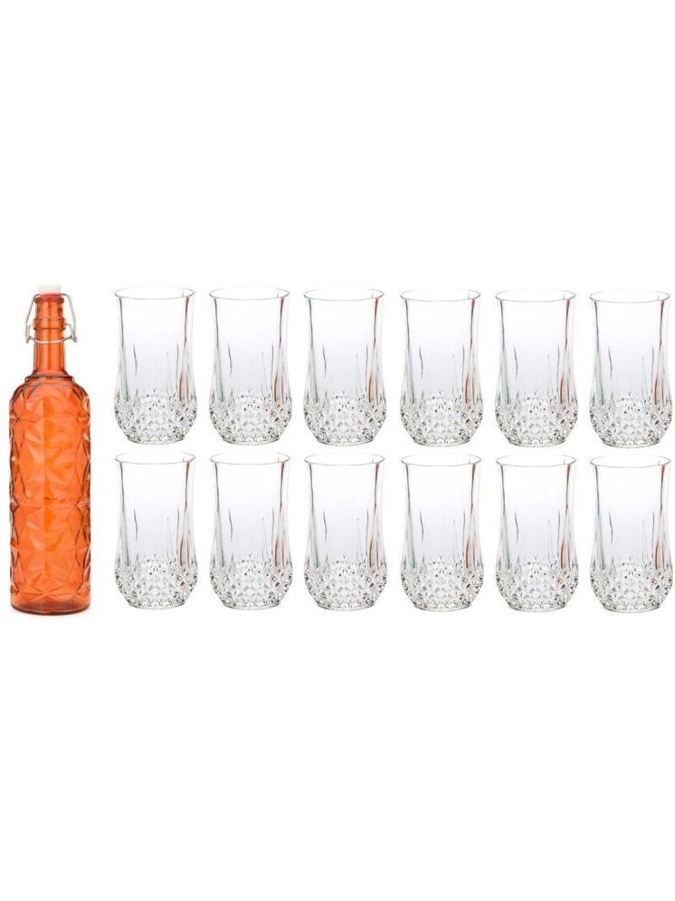     			1st Time Glass Serving Set with Bottle Orange Glass Fridge Water Bottle 350 mL ( Set of 13 )