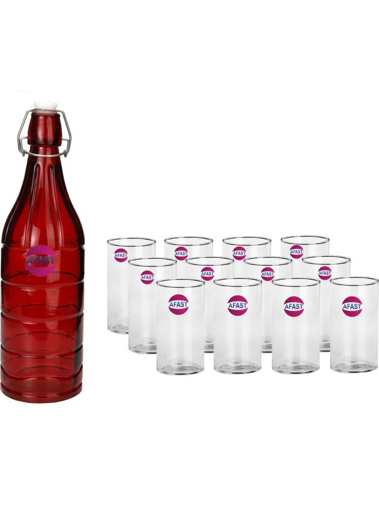     			1st Time Glass Serving Set with Bottle Multicolor Glass Fridge Water Bottle 270 mL ( Set of 13 )