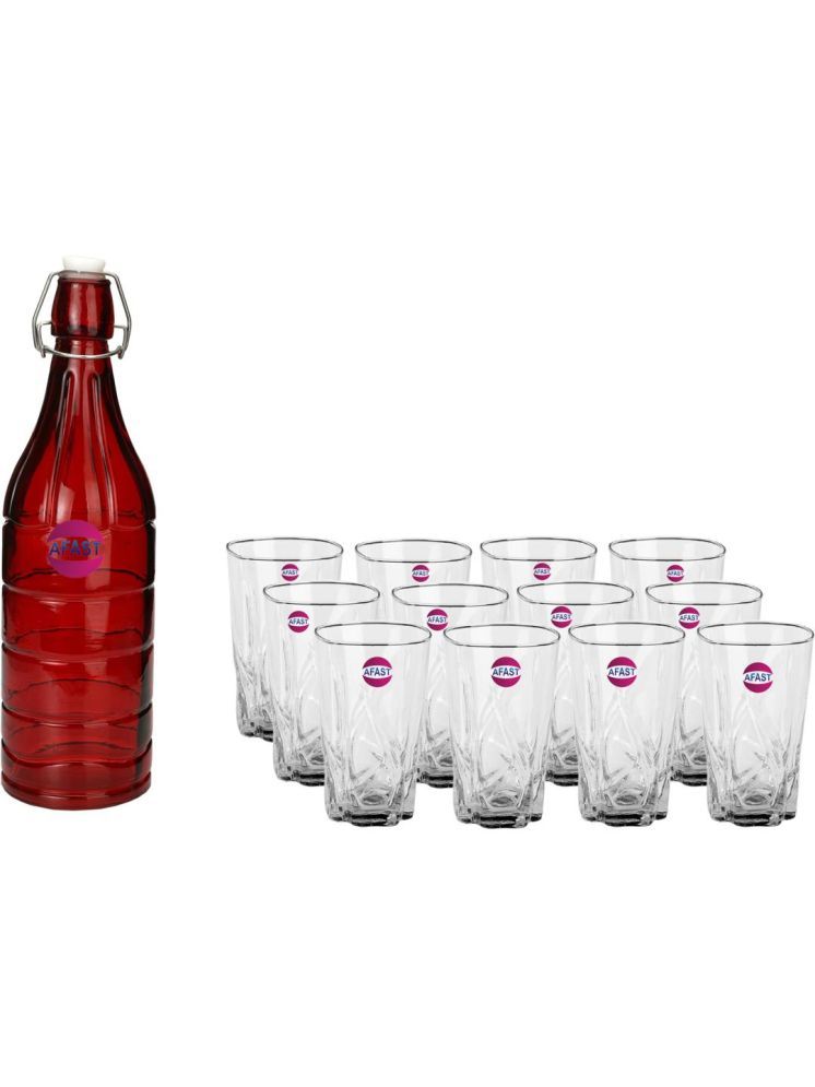     			1st Time Glass Serving Set with Bottle Multicolor Glass Fridge Water Bottle 270 mL ( Set of 13 )