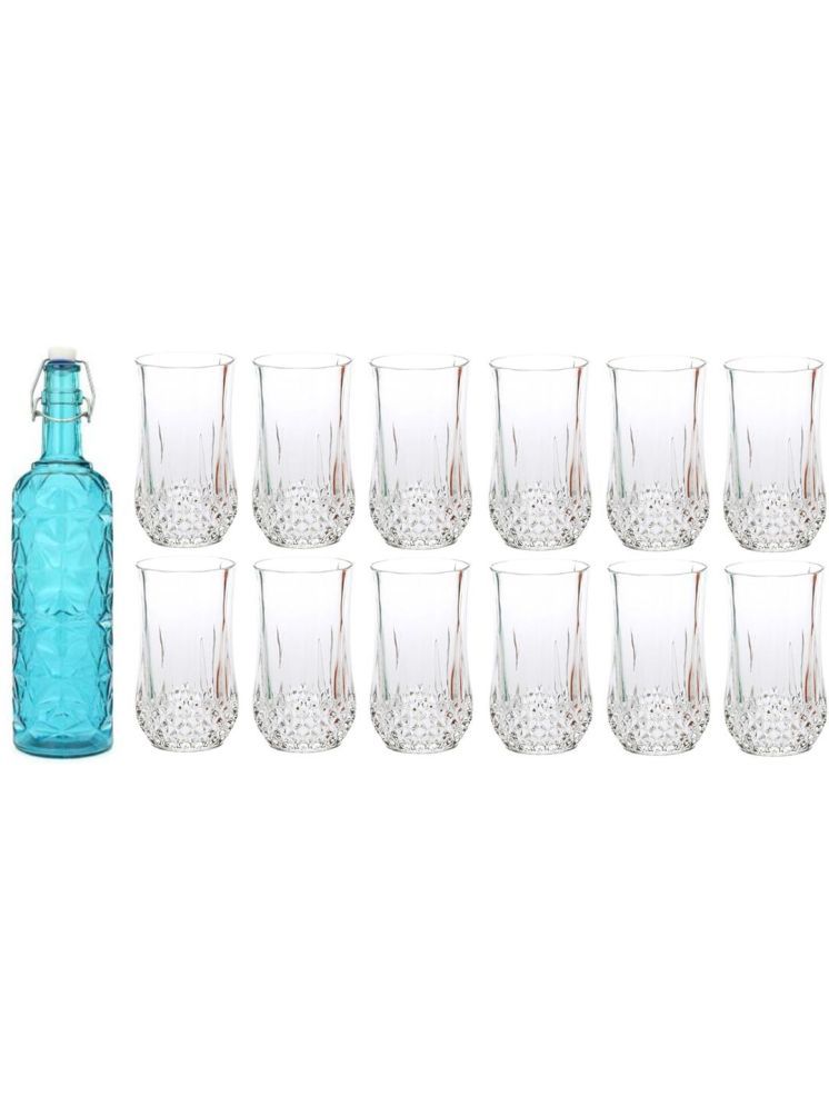     			1st Time Glass Serving Set with Bottle Blue Glass Fridge Water Bottle 350 mL ( Set of 13 )