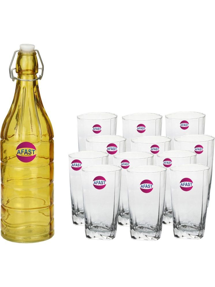     			1st Time Glass Serving Set with Bottle Multicolor Glass Fridge Water Bottle 300 mL ( Set of 13 )