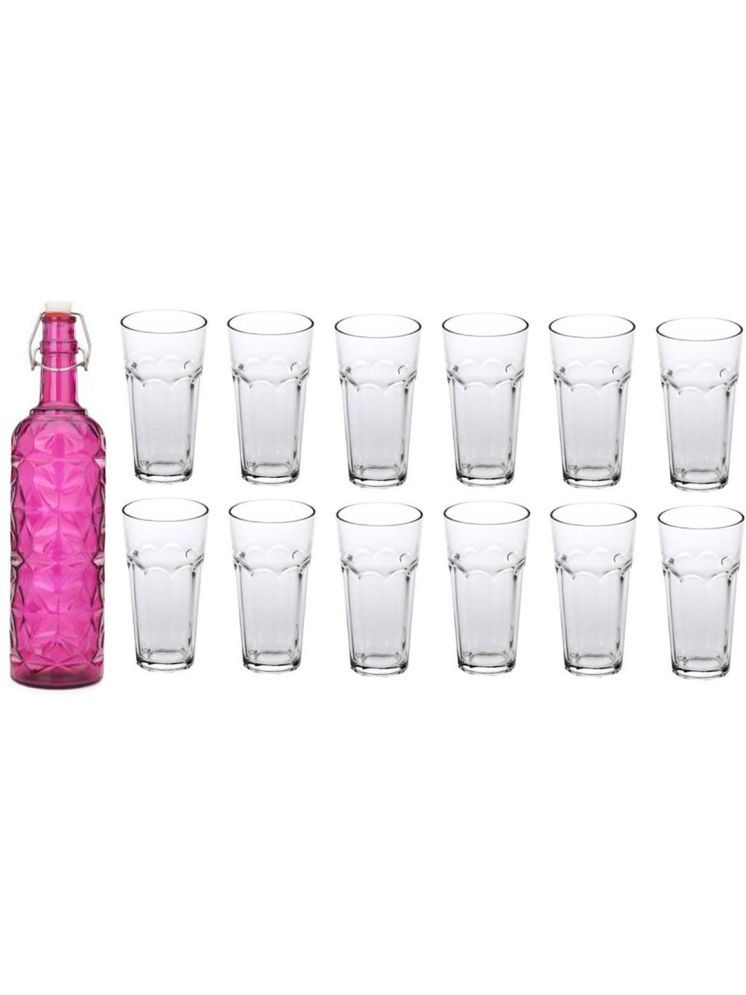     			1st Time Glass Serving Set with Bottle Pink Glass Fridge Water Bottle 300 mL ( Set of 13 )