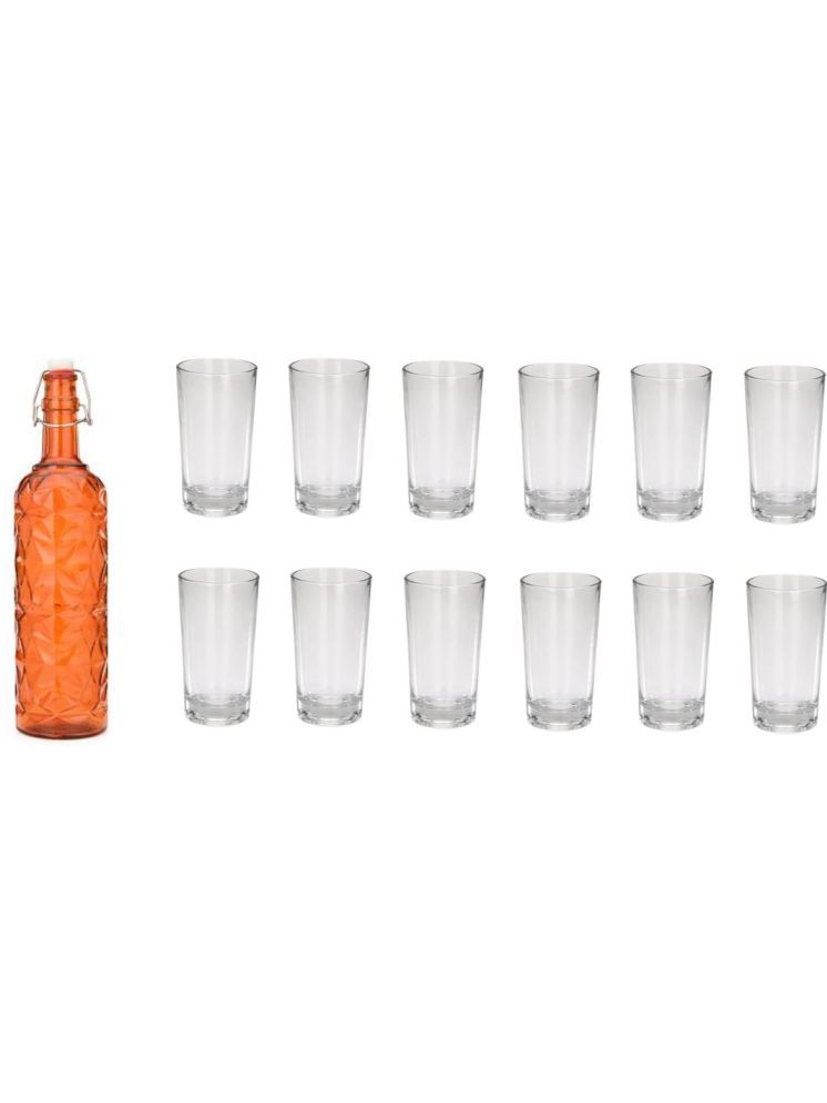     			1st Time Glass Serving Set with Bottle Orange Glass Fridge Water Bottle 250 mL ( Set of 13 )