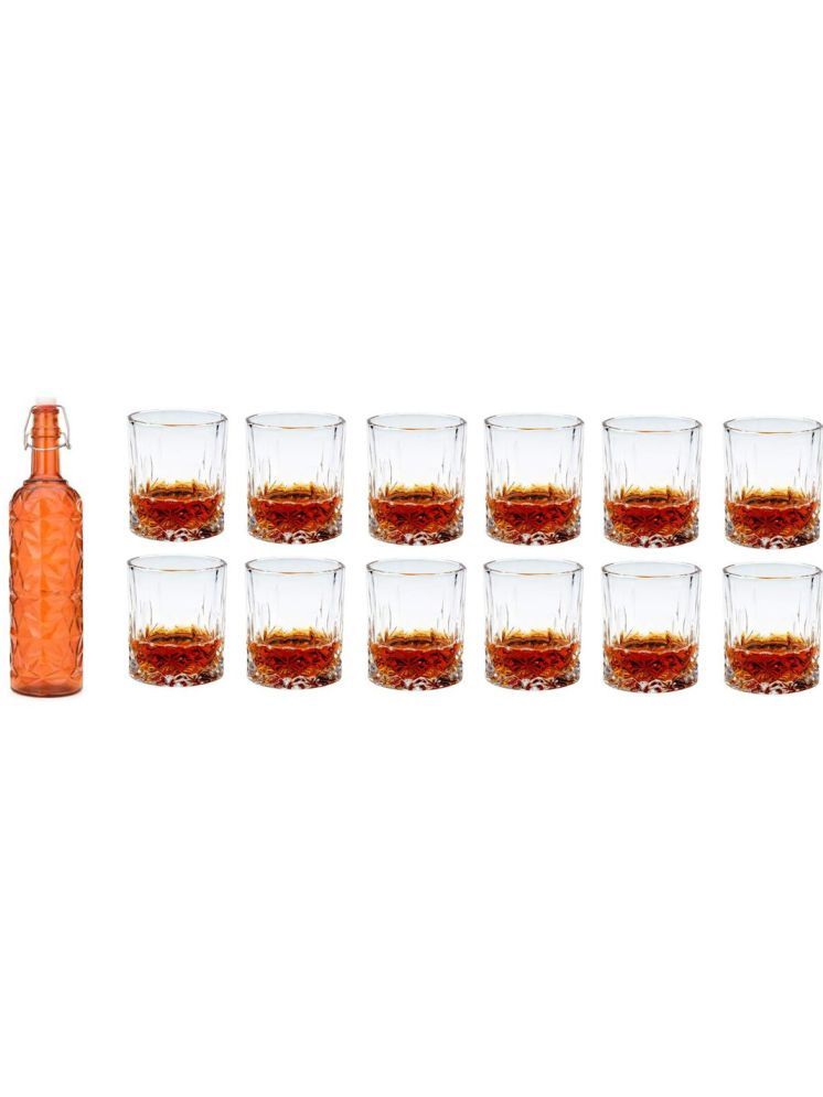     			1st Time Glass Serving Set with Bottle Orange Glass Fridge Water Bottle 200 mL ( Set of 13 )