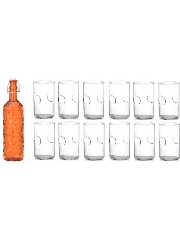     			1st Time Glass Serving Set with Bottle Orange Glass Fridge Water Bottle 300 mL ( Set of 13 )