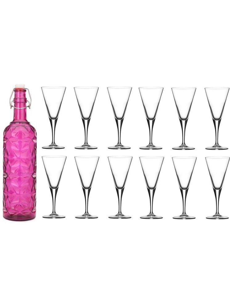     			1st Time Glass Serving Set with Bottle Pink Glass Fridge Water Bottle 150 mL ( Set of 13 )