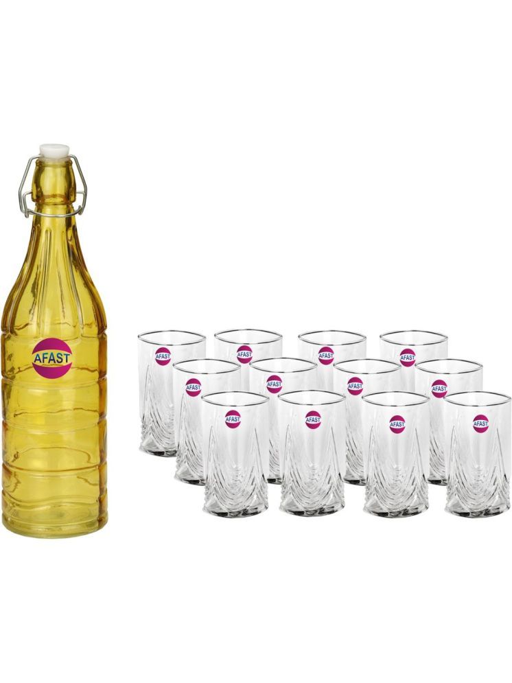     			1st Time Glass Serving Set with Bottle Multicolor Glass Fridge Water Bottle 300 mL ( Set of 13 )