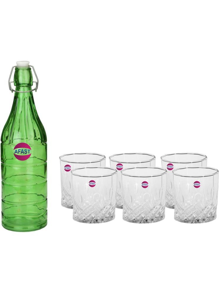     			1st Time Glass Serving Set with Bottle Multicolor Glass Fridge Water Bottle 200 mL ( Set of 7 )