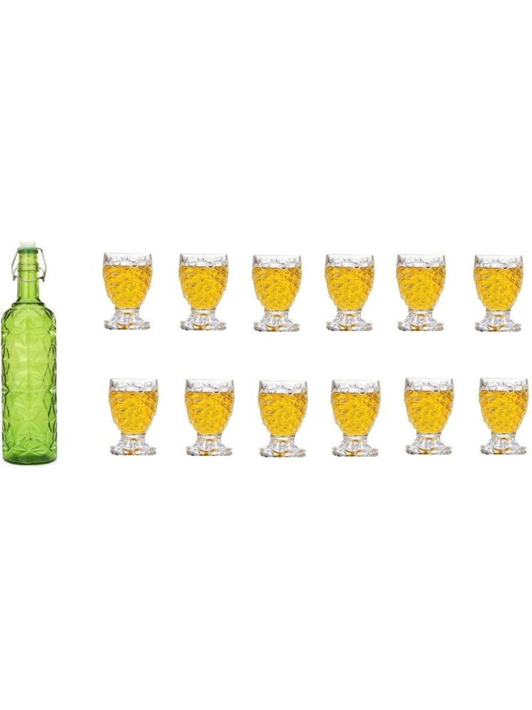     			1st Time Glass Serving Set with Bottle Green Glass Fridge Water Bottle 150 mL ( Set of 13 )