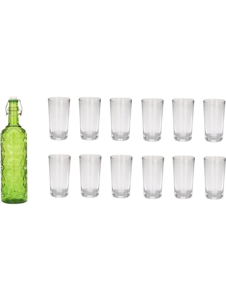     			1st Time Glass Serving Set with Bottle Green Glass Fridge Water Bottle 250 mL ( Set of 13 )