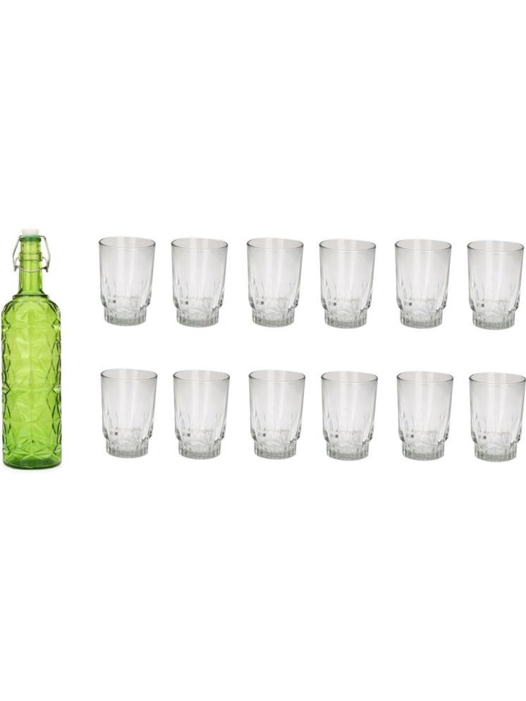     			1st Time Glass Serving Set with Bottle Green Glass Fridge Water Bottle 200 mL ( Set of 13 )