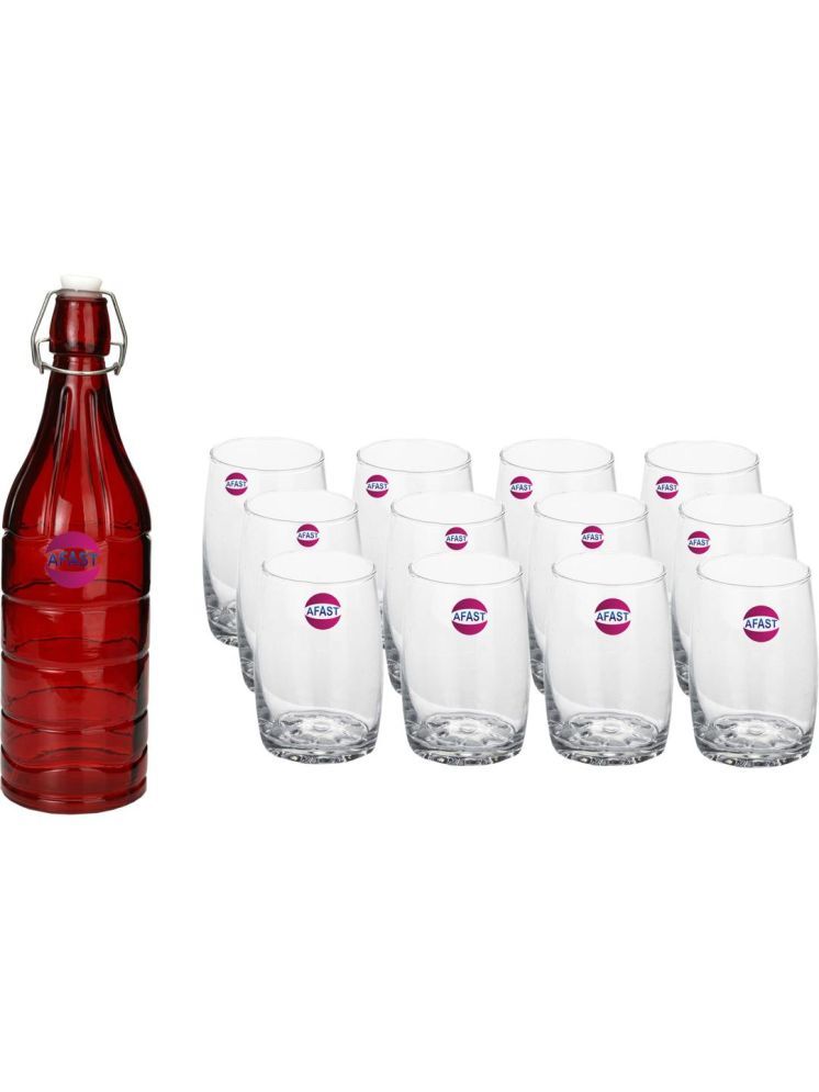     			1st Time Glass Serving Set with Bottle Multicolor Glass Fridge Water Bottle 270 mL ( Set of 13 )