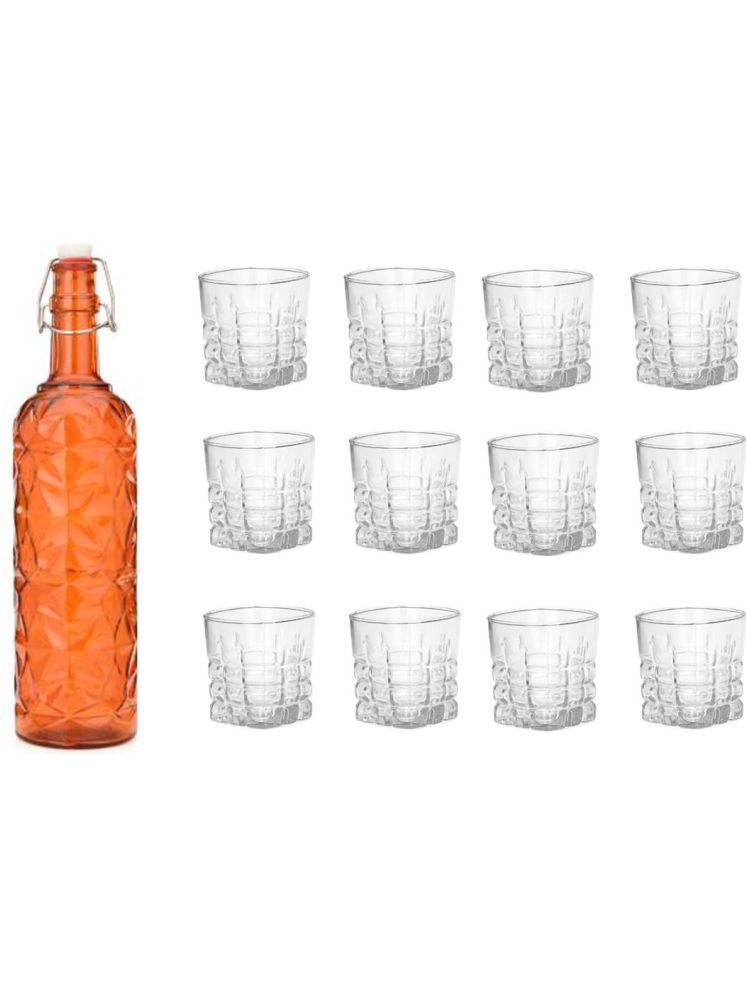     			1st Time Glass Serving Set with Bottle Orange Glass Fridge Water Bottle 200 mL ( Set of 13 )