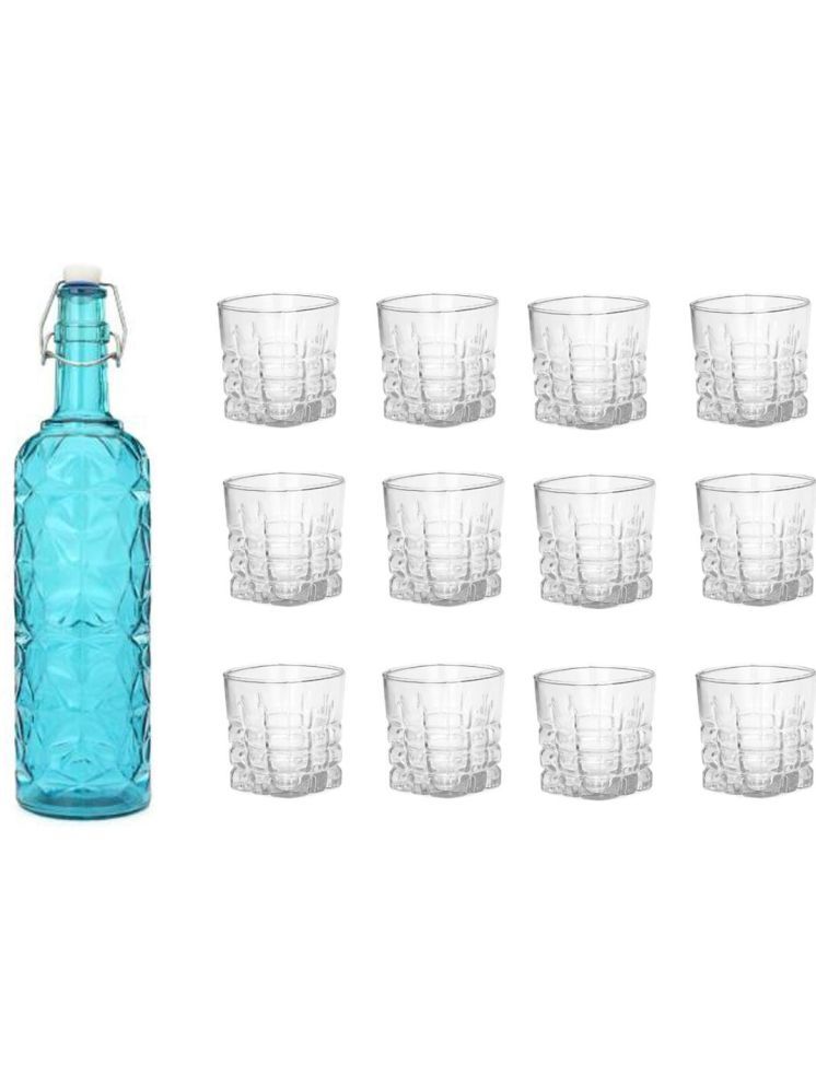     			1st Time Glass Serving Set with Bottle Blue Glass Fridge Water Bottle 200 mL ( Set of 13 )