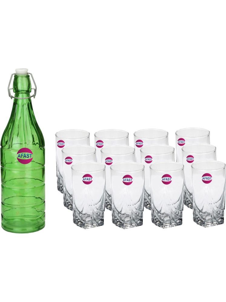     			1st Time Glass Serving Set with Bottle Multicolor Glass Fridge Water Bottle 300 mL ( Set of 13 )