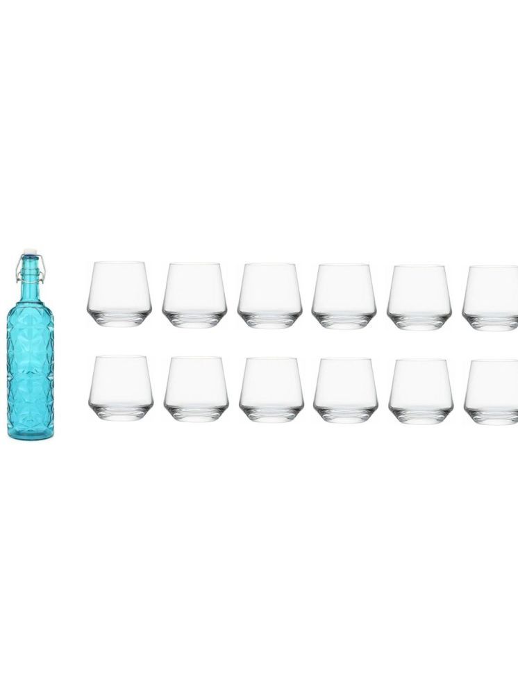     			1st Time Glass Serving Set with Bottle Blue Glass Fridge Water Bottle 350 mL ( Set of 13 )