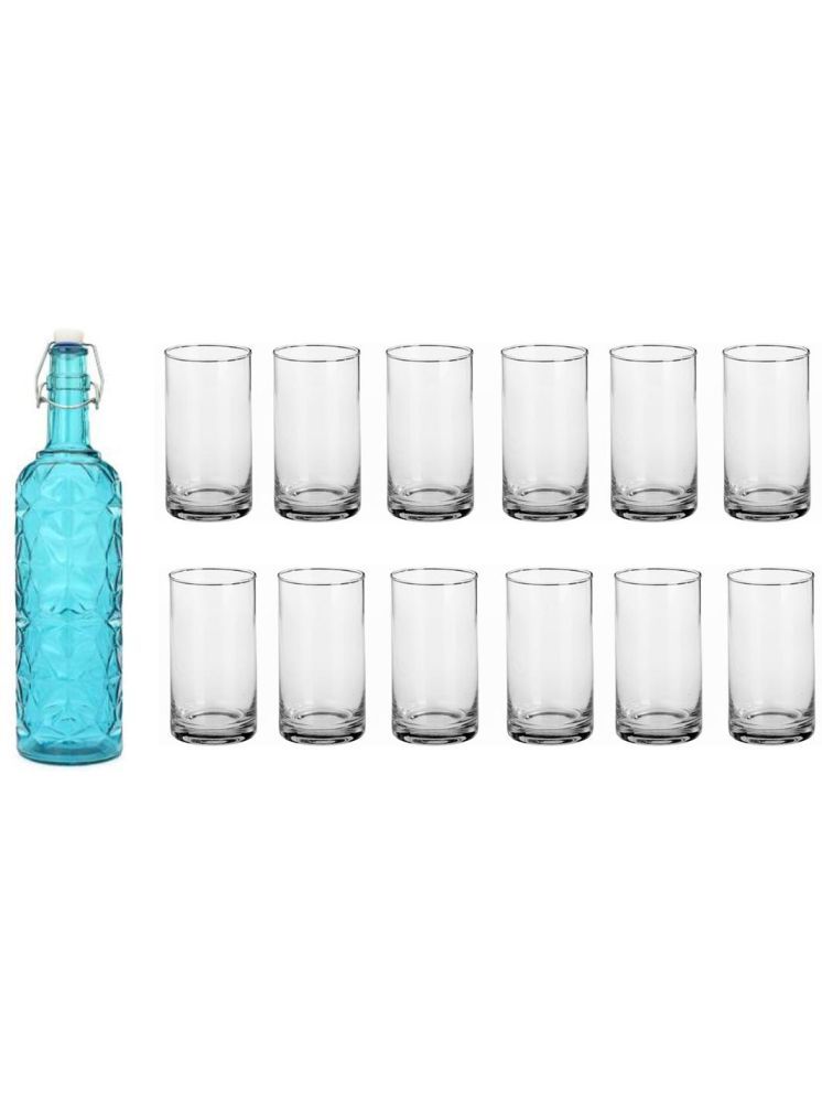     			1st Time Glass Serving Set with Bottle Blue Glass Fridge Water Bottle 300 mL ( Set of 13 )