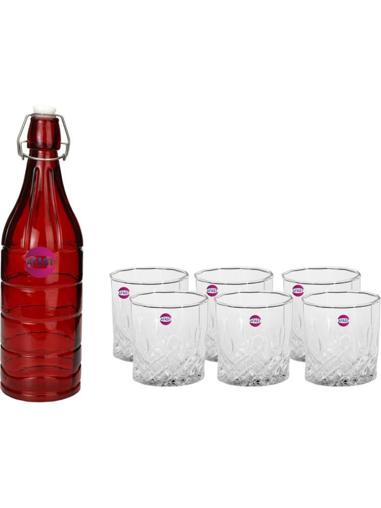     			1st Time Glass Serving Set with Bottle Multicolor Glass Fridge Water Bottle 200 mL ( Set of 7 )