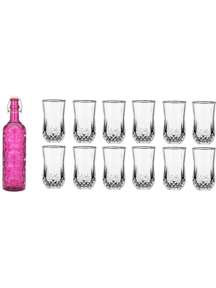     			1st Time Glass Serving Set with Bottle Pink Glass Fridge Water Bottle 350 mL ( Set of 13 )