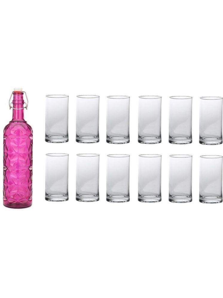     			1st Time Glass Serving Set with Bottle Pink Glass Fridge Water Bottle 300 mL ( Set of 13 )