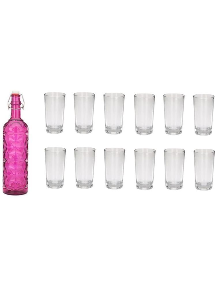     			1st Time Glass Serving Set with Bottle Pink Glass Fridge Water Bottle 250 mL ( Set of 13 )