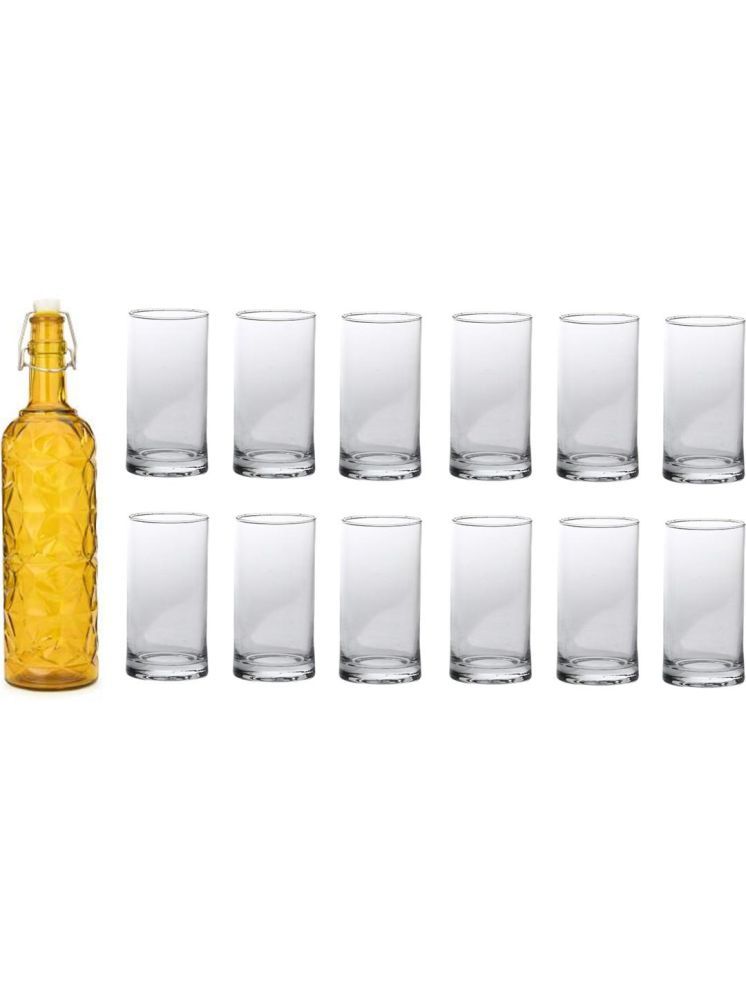     			1st Time Glass Serving Set with Bottle Yellow Glass Fridge Water Bottle 300 mL ( Set of 13 )