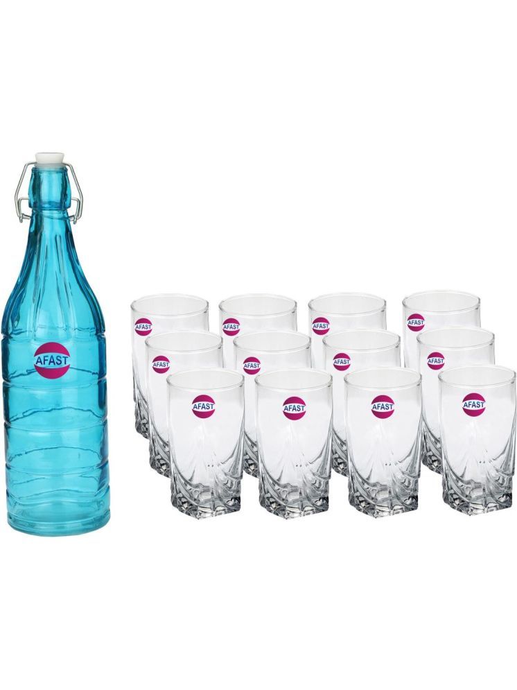     			1st Time Glass Serving Set with Bottle Multicolor Glass Fridge Water Bottle 300 mL ( Set of 13 )