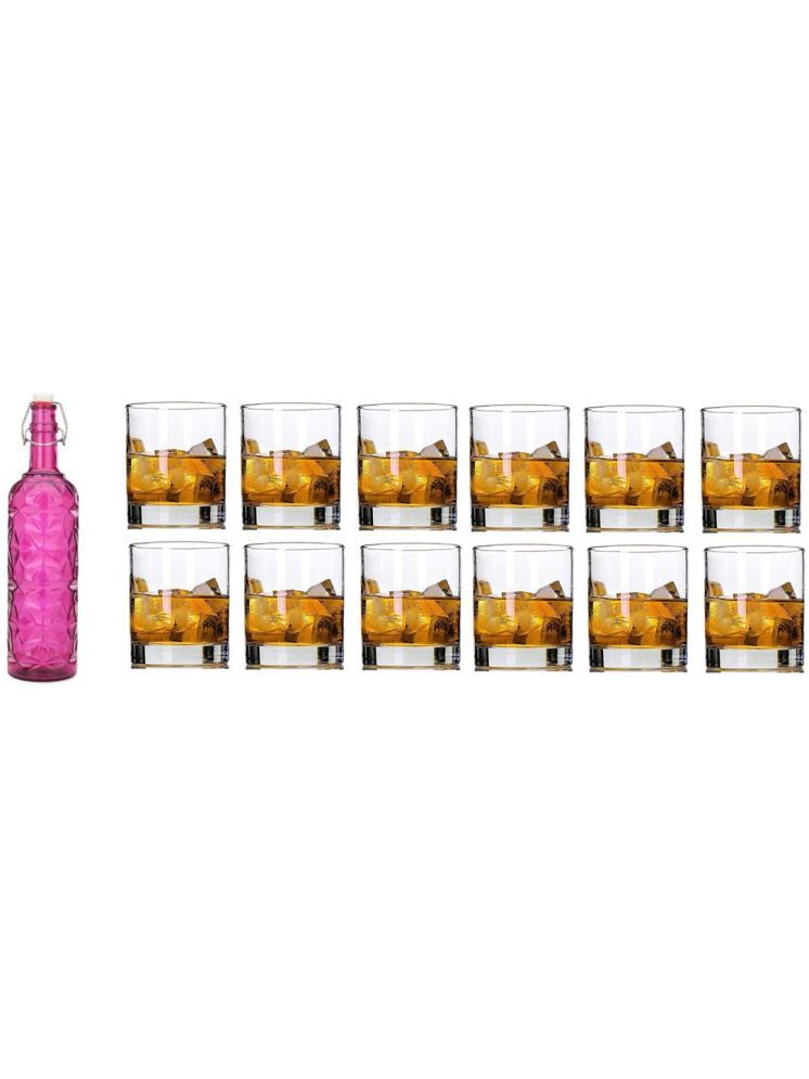     			1st Time Glass Serving Set with Bottle Pink Glass Fridge Water Bottle 270 mL ( Set of 13 )