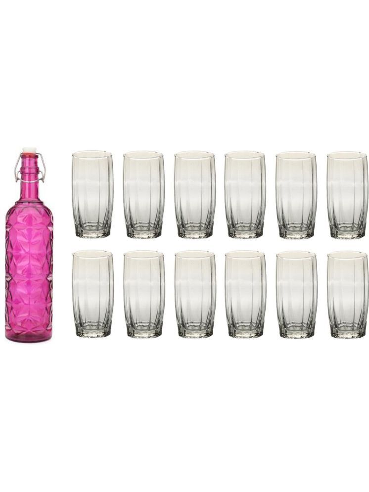     			1st Time Glass Serving Set with Bottle Pink Glass Fridge Water Bottle 200 mL ( Set of 13 )