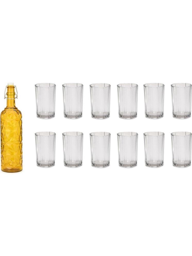     			1st Time Glass Serving Set with Bottle Yellow Glass Fridge Water Bottle 200 mL ( Set of 13 )