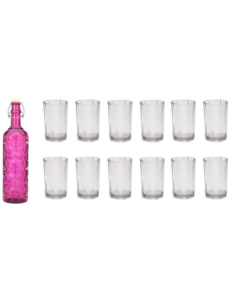     			1st Time Glass Serving Set with Bottle Pink Glass Fridge Water Bottle 200 mL ( Set of 13 )