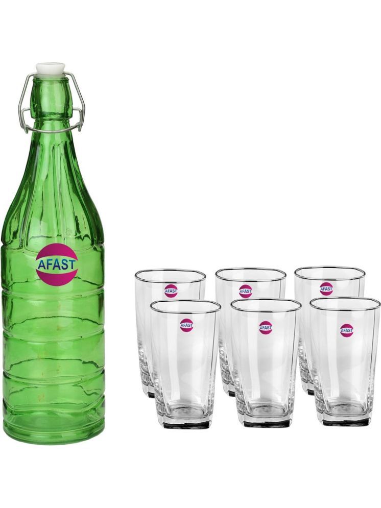     			1st Time Glass Serving Set with Bottle Multicolor Glass Fridge Water Bottle 350 mL ( Set of 7 )