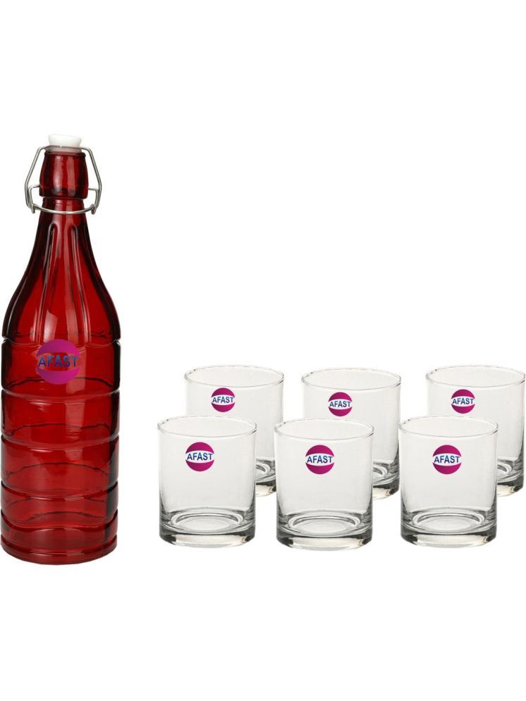     			1st Time Glass Serving Set with Bottle Multicolor Glass Fridge Water Bottle 270 mL ( Set of 7 )